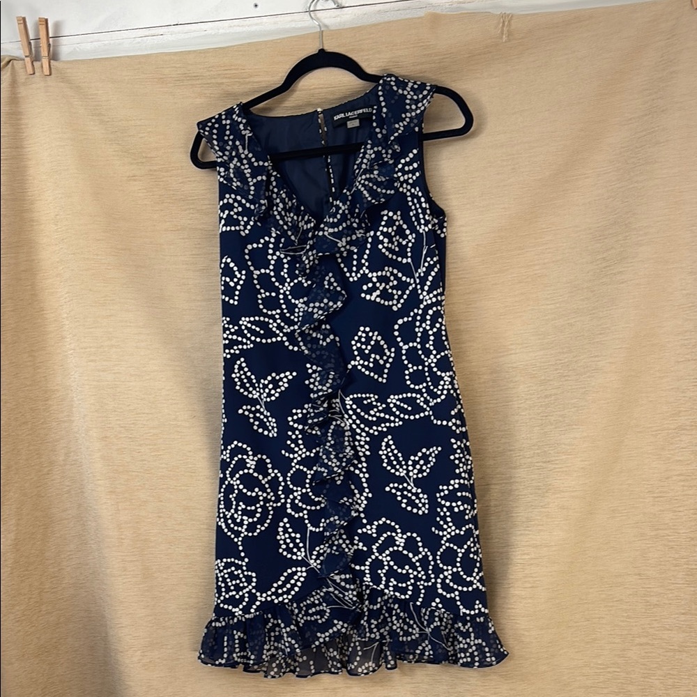 Karl Lagerfeld Navy and White Floral Mini Dress‎